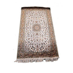 Traditional Handicraft Kashmiri Hand Knotted Beautiful Cream & Beige Colour Carpet For Home Decor