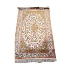 Traditional Handicraft Kashmiri Hand Knotted Embellishing Yellow & Golden Colour Carpet For Home Décor