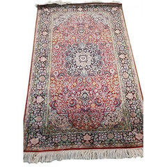 Traditional Handicraft Kashmiri Hand Knotted Embellishing Red, Black & Golden Colour Carpet For Home Décor