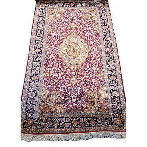 Traditional Handicraft Kashmiri Hand Knotted Beautiful Pink & Golden Colour Carpet For Home Décor