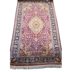 Traditional Handicraft Kashmiri Hand Knotted Beautiful Pink & Golden Colour Carpet For Home Décor