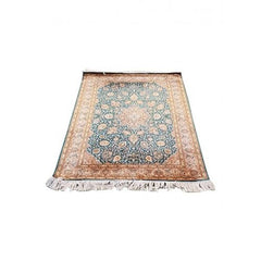 Traditional Handicraft Kashmiri Hand Knotted Beautiful Green & Golden Colour Carpet For Home Décor