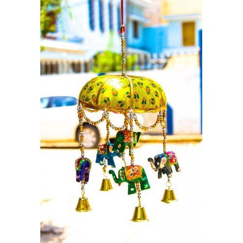 Handmade Fabric Tokri Bell Elephant Door Hanging For Decor Purpose
