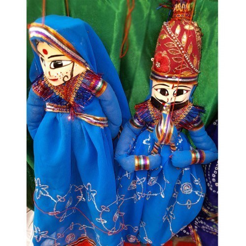 Handcrafted Wooden Face String Puppet Kathputli Pair