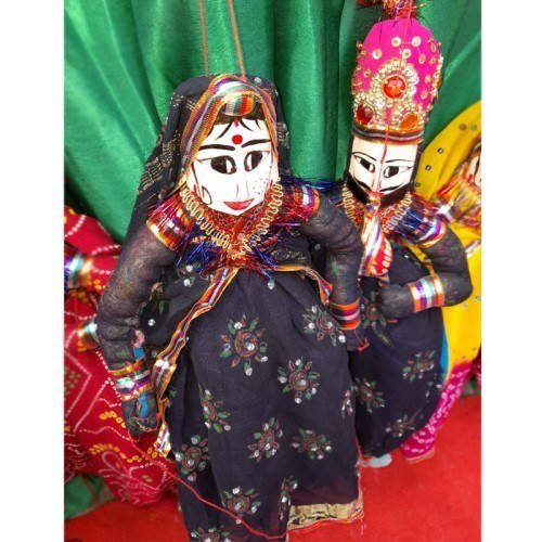 Handcrafted Traditional Wooden Face String Puppet Kathputli Pair