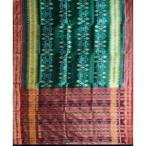 Traditional Khandua Green Silk Saree with Maroon Border for Women