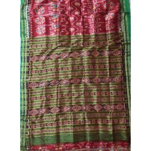 Traditional Khandua Red Silk Saree with Green Border for Women