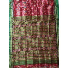 Traditional Khandua Red Silk Saree with Green Border for Women