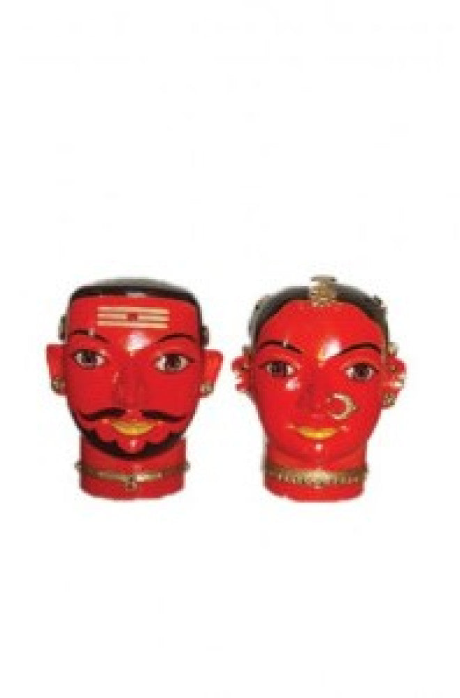 Handmade Wooden Face Statue Red Couple Kinhal Toys For Decoration