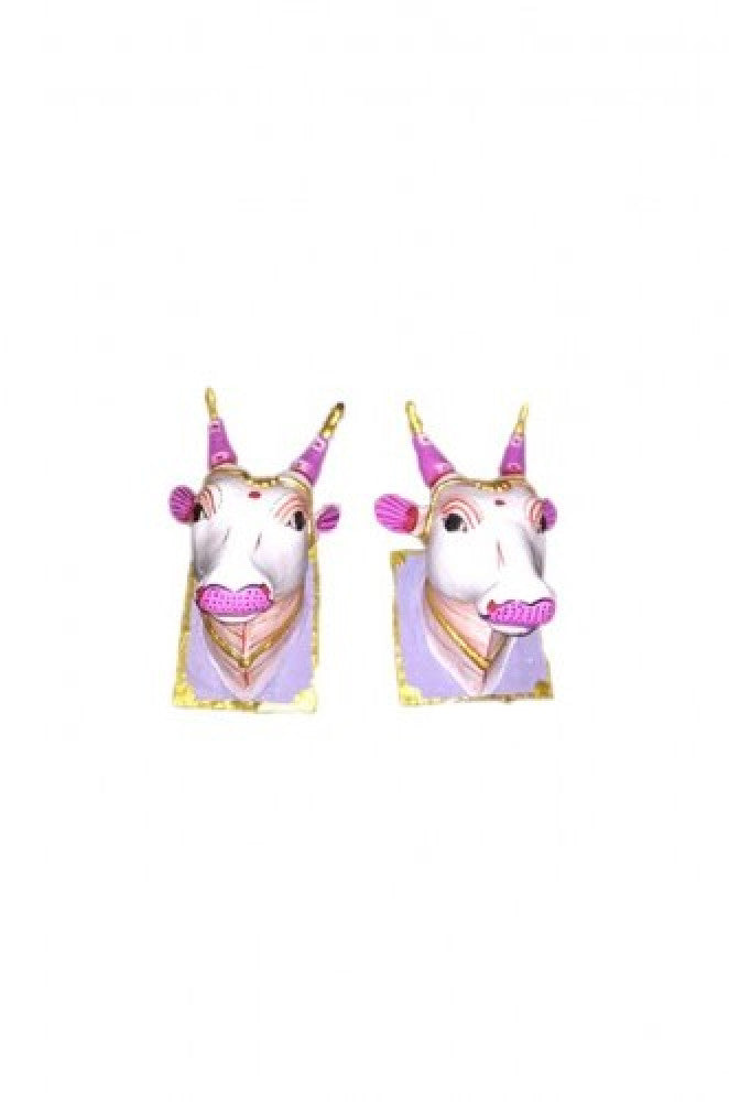 Handmade Wooden Cow Face Pair Statue Kinhal Toys For Decoration