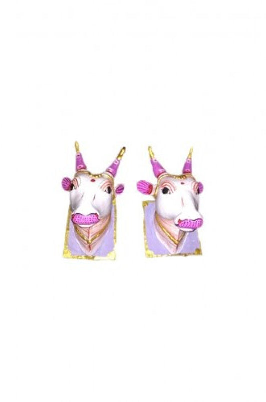 Handmade Wooden Cow Face Pair Statue Kinhal Toys For Decoration