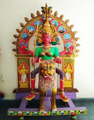 Wooden Handmade Kinhal Art Of Goddess Durga Statue Made From Teak Wood