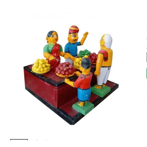 Handmade Kondapalli Bommalu Wooden Toy Of Villagers Selling Vegetables For Decoration