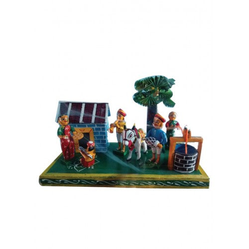 Handmade Kondapalli Bommallu Elegant Wooden Toy of Decorative Village Scene