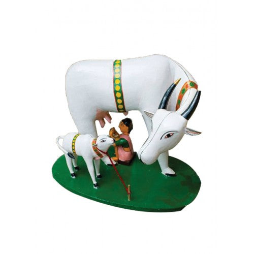 Handmade Kondapalli Bommallu Elegant Wooden Toy of Cow With Calf