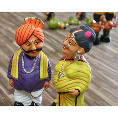 Kondapalli Bommallu Handcrafted Wooden Man & Woman Toys Set For Showpiece By Surya Prakash