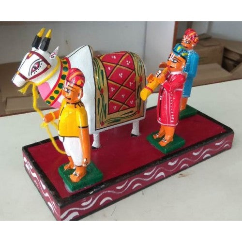 Kondapalli Bommalu Hand Crafted Wooden Cow & Men Kondapalli Toys By Surya Prakash