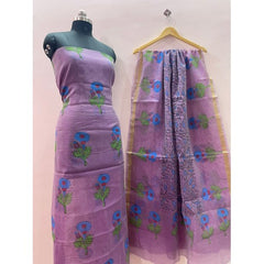 Kota Doria Cotton Unstitched Purple Kurti And Dupatta