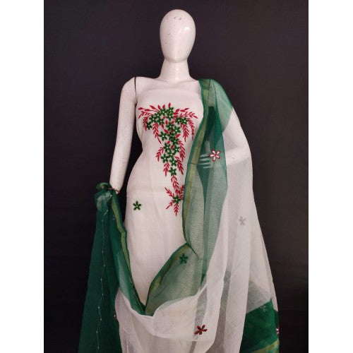 Traditional Kota Doria Suit Flower Embroidery Design For Women