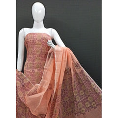 Traditional Dense Flower Design Block Print Kota Doria Suit With Dupatta For Women