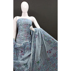 Traditional Floral Pattern Based Block Print Kota Doria Suit With Dupatta For Women