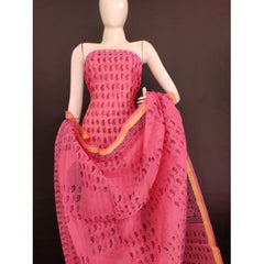 Ethnic Booti Pattern Based Block Print Kota Doria Suit With Dupatta