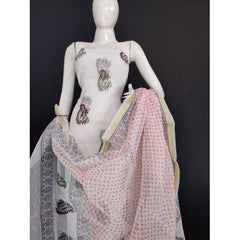 Traditional Abstract Buti Block Print Kota Doria Suit With Dupatta For Women