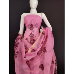 Beautiful Kota Doria Suit Block Print Dark Pink Color With Dupatta