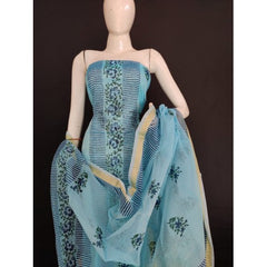 Beautiful Kota Doria Suit Flower & Lining Block Print Suit With Dupatta