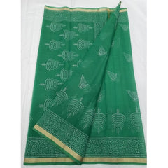 Traditional Kota Doria Green Color Saree Silver Block Print For Women