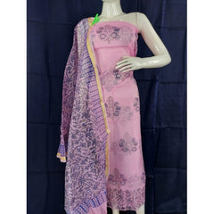 Traditional Handmade Kota Doria Block Print Cotton Pink Dress Material For Women