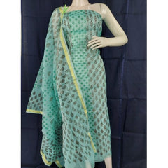 Traditional Handmade Kota Doria Block Print Cotton Sea Green Dress Material