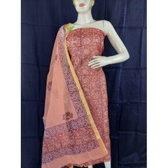 Traditional Handmade Kota Doria Block Print Cotton Peach Colour Dress Material