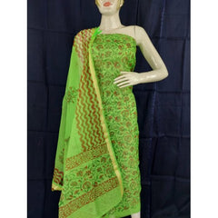 Traditional Handmade Kota Doria Block Print Cotton Green Colour Dress Material