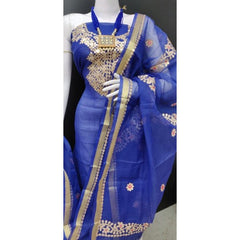 Kota Doria Soft Cotton Gota Patti Work Blue Beautiful Suit Dress Material For Women