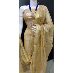 Kota Doria Soft Cotton Gota Patti Work Beige Beautiful Suit Dress Material For Women