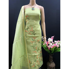 Kota Doria Cotton Beautiful Handwork Light Green Suit Dress Material For Women