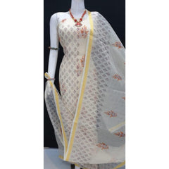 Kota Doria Cotton Beautiful Hand Block Print Beige Suit Dress Material For Women