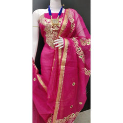 Beautiful Kota Doria Soft Cotton Gota Patti Work Dark Pink Suit Dress Material