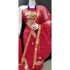 Beautiful Designer Kota Doria Soft Cotton Gota Patti Work Red Suit Dress Material For Women & Girls