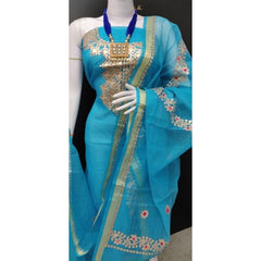 Beautiful Kota Doria Soft Cotton Gota Patti Work Sky Blue Suit Dress Material