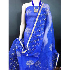 Kota Doria Blue Suit Material With Block Print Work & Dupatta By Admire Creation
