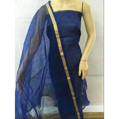 Kota Doria Block Print Cotton Blue Dress Material