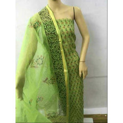 Kota Doria Block Print Cotton Light Green Dress Material For Women By Handloom Weavers