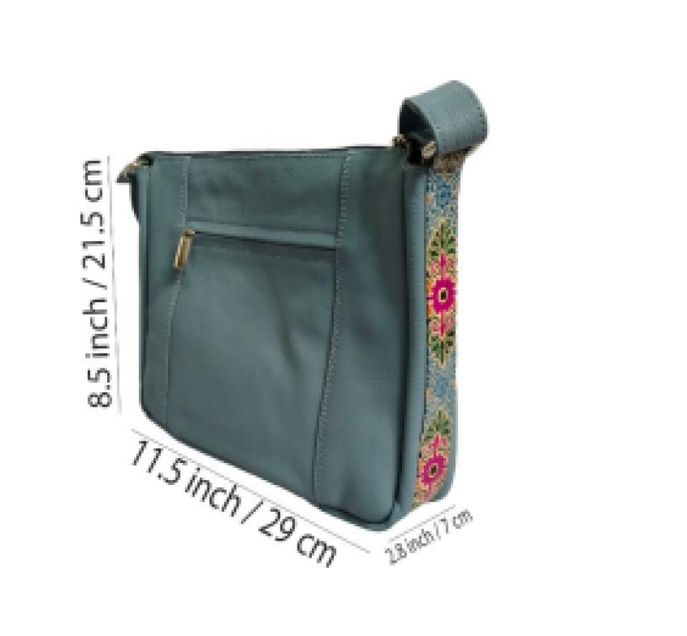 Light Blue Combo Sling Leather Bag