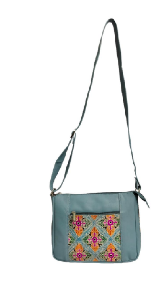 Light Blue Combo Sling Leather Bag