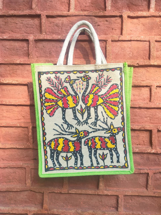 Light Green & Off White Khovar Jute Bag