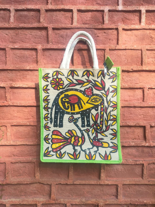Light Green & Off White Khovar Jute Bag Style 1