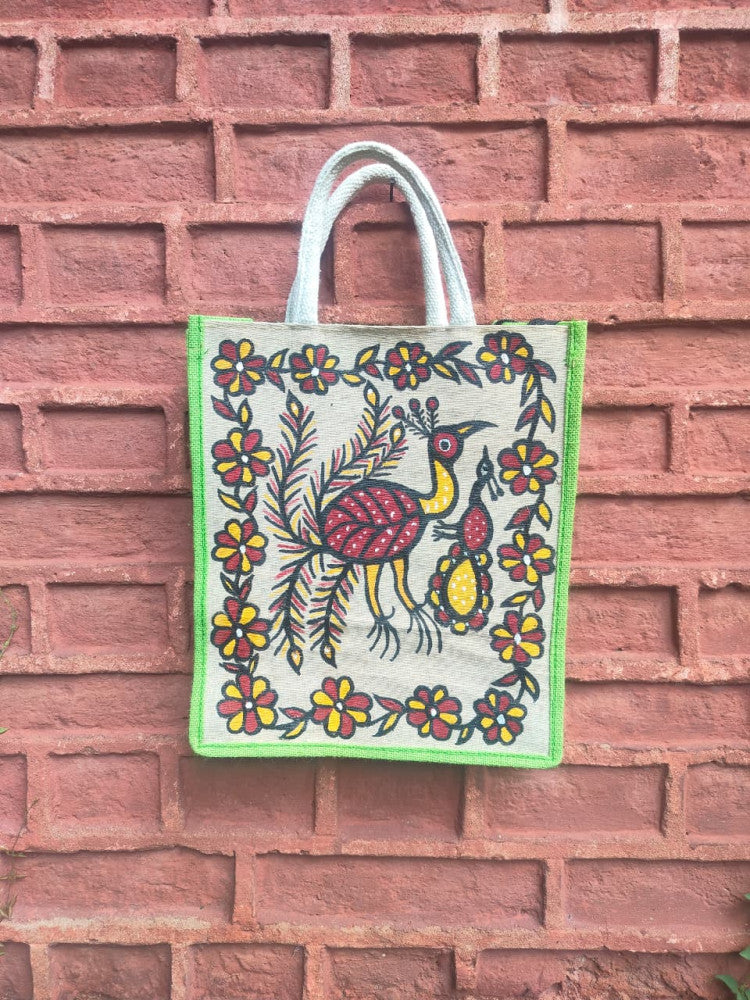 Light Green & Off White Khovar Jute Bag Style 2