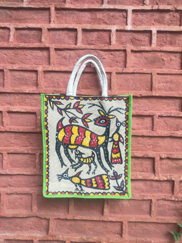 Light Green & Off White Khovar Jute Bag Style 3